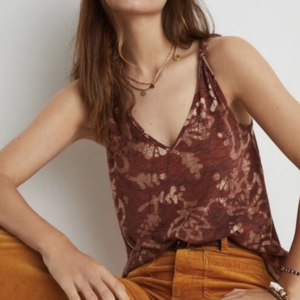 Anthropologie Womens Blaise Knotted Tank Top Sz Large Burgundy Red - Picture 1 of 7